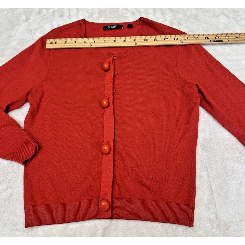 Etcetera Women's Red Crewneck Dome Buttons Cardigan Sweater Sz XS
